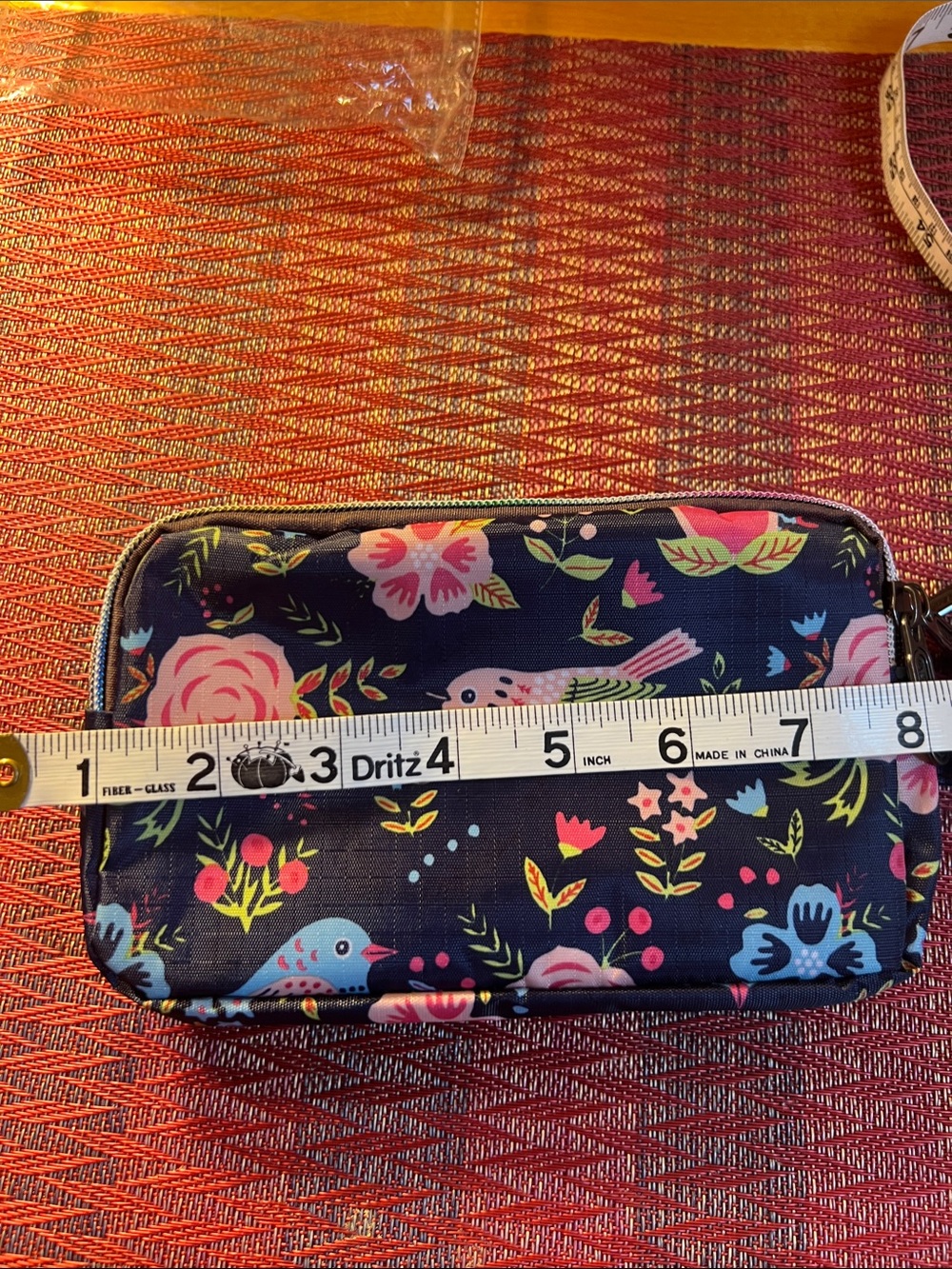 Navy Floral Zip Wristlet Pouch